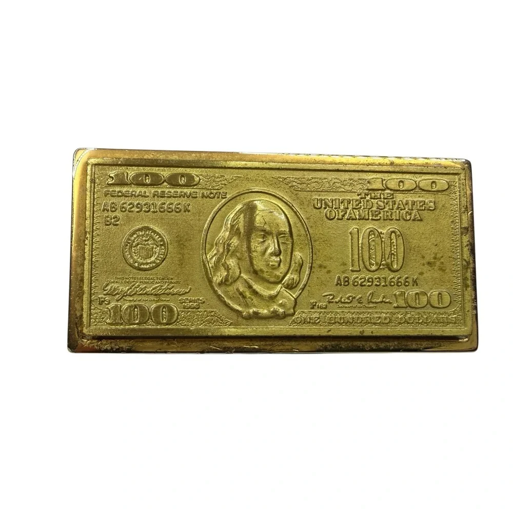 Gold Tone $100 Bill Benjamin Franklin Money Clip Men's Wallet Accessory Novelty